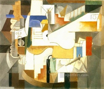  Pipe Oil Painting - Bouteille guitare pipe 1912 Cubism